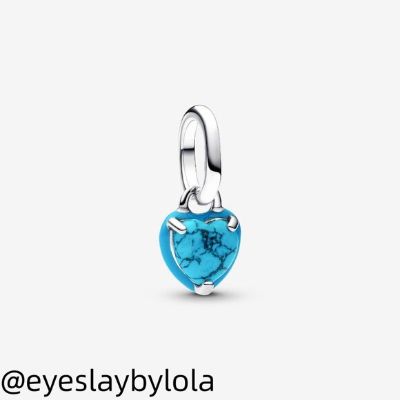 Pandora Turquoise-coloured Heart Mini Dangle Charm - Picture 1 of 6